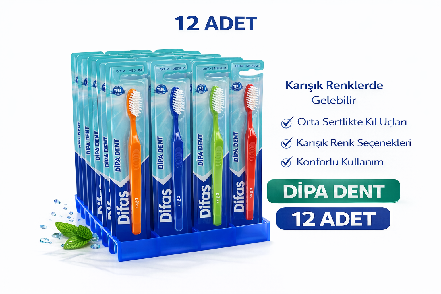Difas Dipa Dent Medium Diş Fırçası Orta Sert 12 ADET