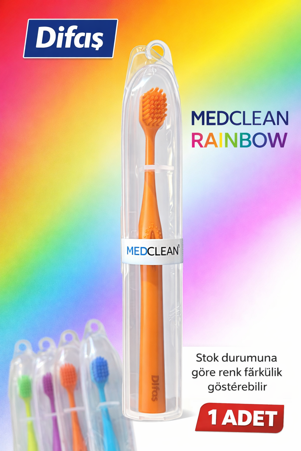 Difaş Medclean Rainbow Diş Fırçası 1 Adet Orta Sert Renkli Yetişkin Diş Fırçası