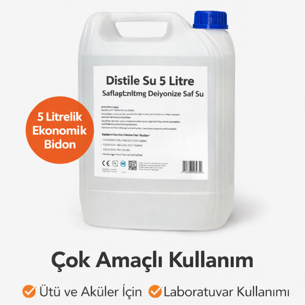 Distile Su 5 Litre Saflaştırılmış Deiyonize Saf Su Çok Amaçlı Kullanım 1 ADET
