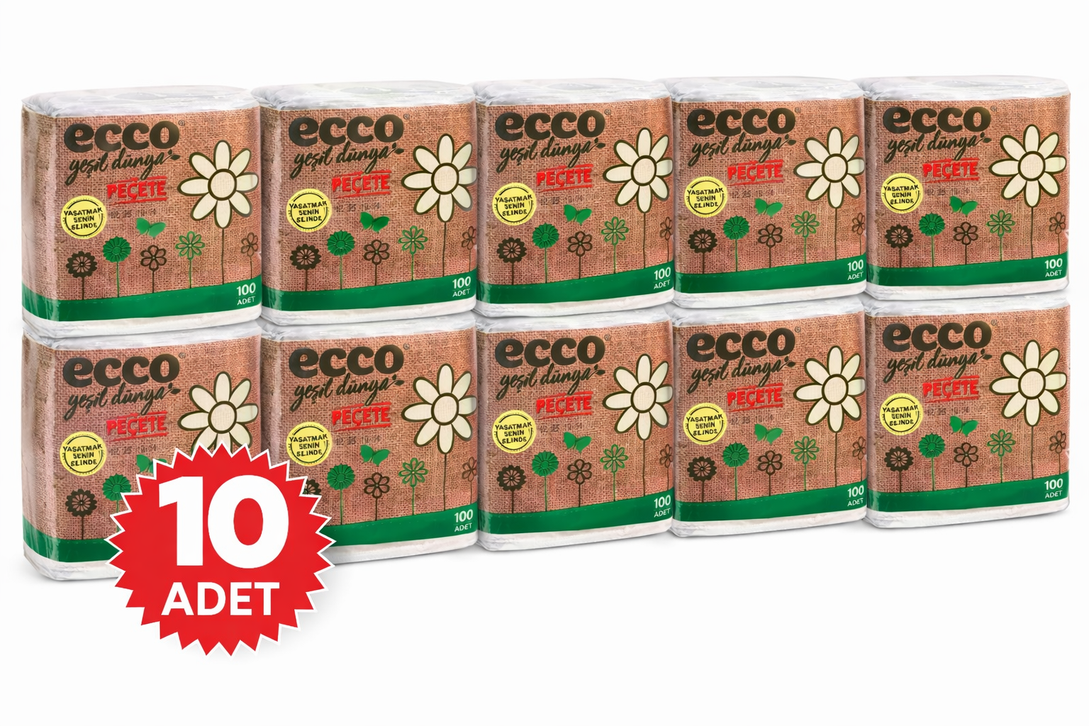 Ecco Green Kağıt Peçete 100'lü 10 Adet Ekonomik Toplu Set