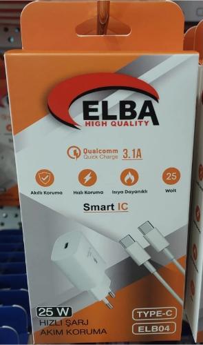 ELBA ELB04-PD-25WTypc Beyaz 25W Typc-e Ev Şarj Kafa+1mt Type-c To Type-c Kablo 3.1 Hızlı Şarj