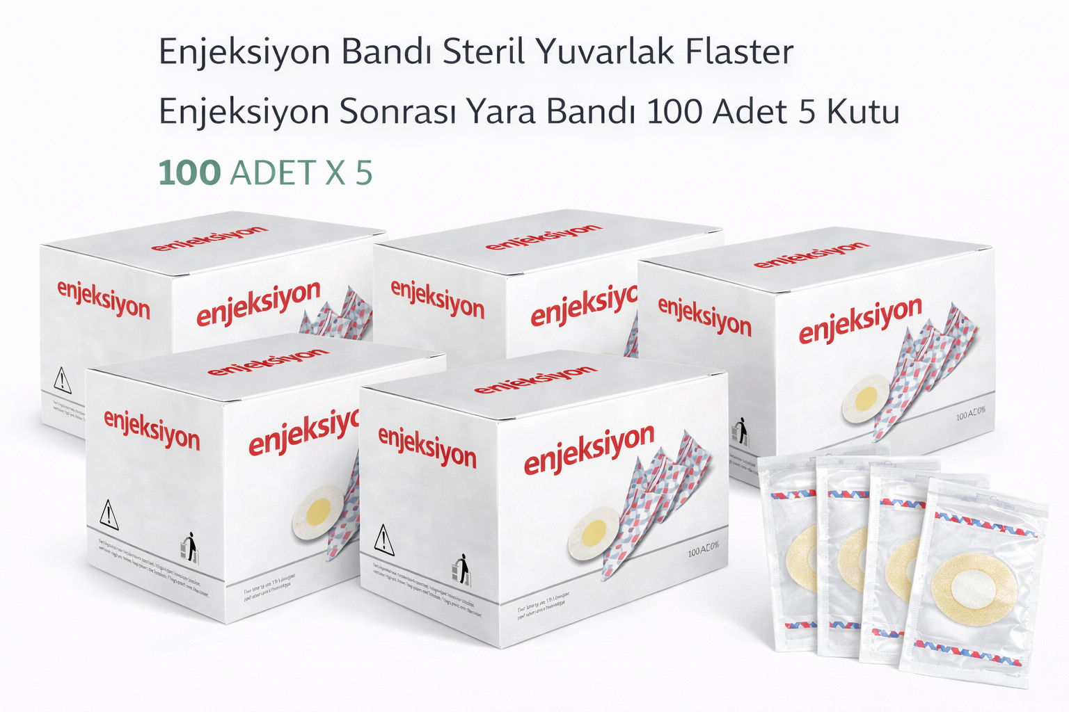 Enjeksiyon Bandı Steril Yuvarlak Flaster Enjeksiyon Sonrası Yara Bandı 100'lü 5 Kutu