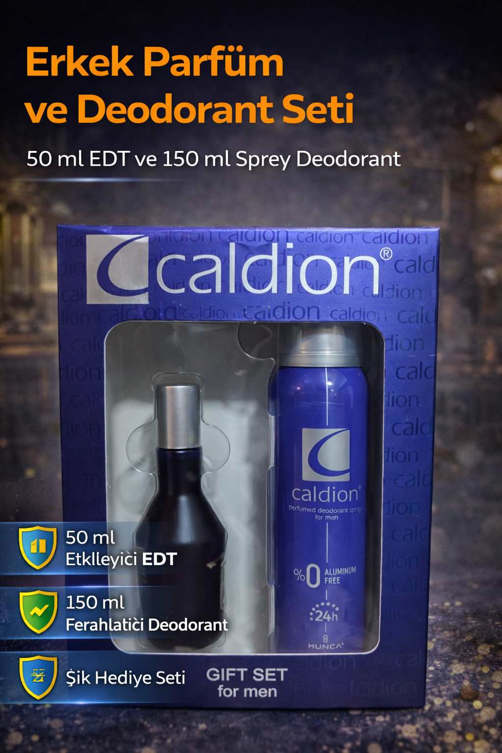 Erkek Parfüm ve Deodorant Seti 50 ml EDT + 150 ml Sprey Deodorant Kalıcı Ferah Koku Hediye Seti