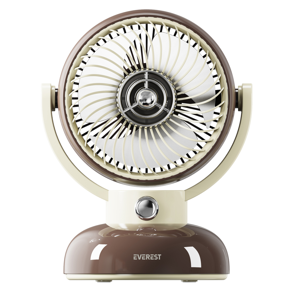 EVEREST EFN12, KAHVERENGİ, 3 Kademeli Hız, 4" Kanat, Masaüstü Kullanım, Taşınabilir, Dahili 1200mAh Bataryalı, USB Şarj Girişli, Vantilatör
