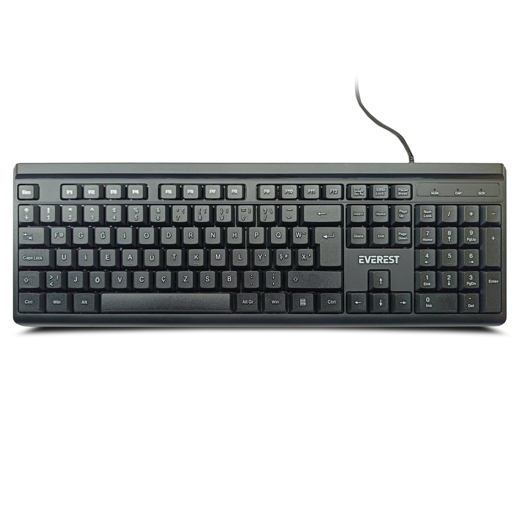 EVEREST KB-741F, USB Kablolu, Türkçe F, 2 metre Bakır Kablolu, Standart Klavye (Siyah)