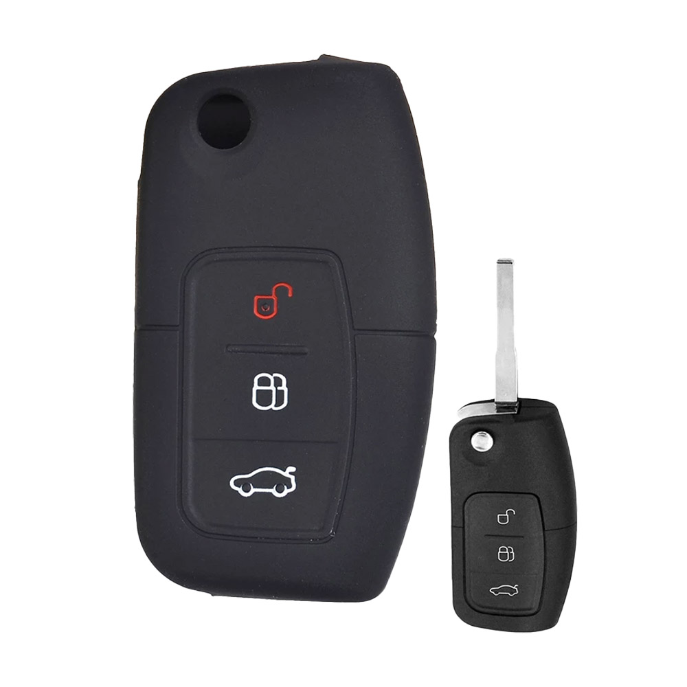 Ford Fiesta Focus Mondeo B-Max C-Max Anahtar Uyumlu Silikon Oto Anahtar Kumanda Kabı Kılıf Siyah