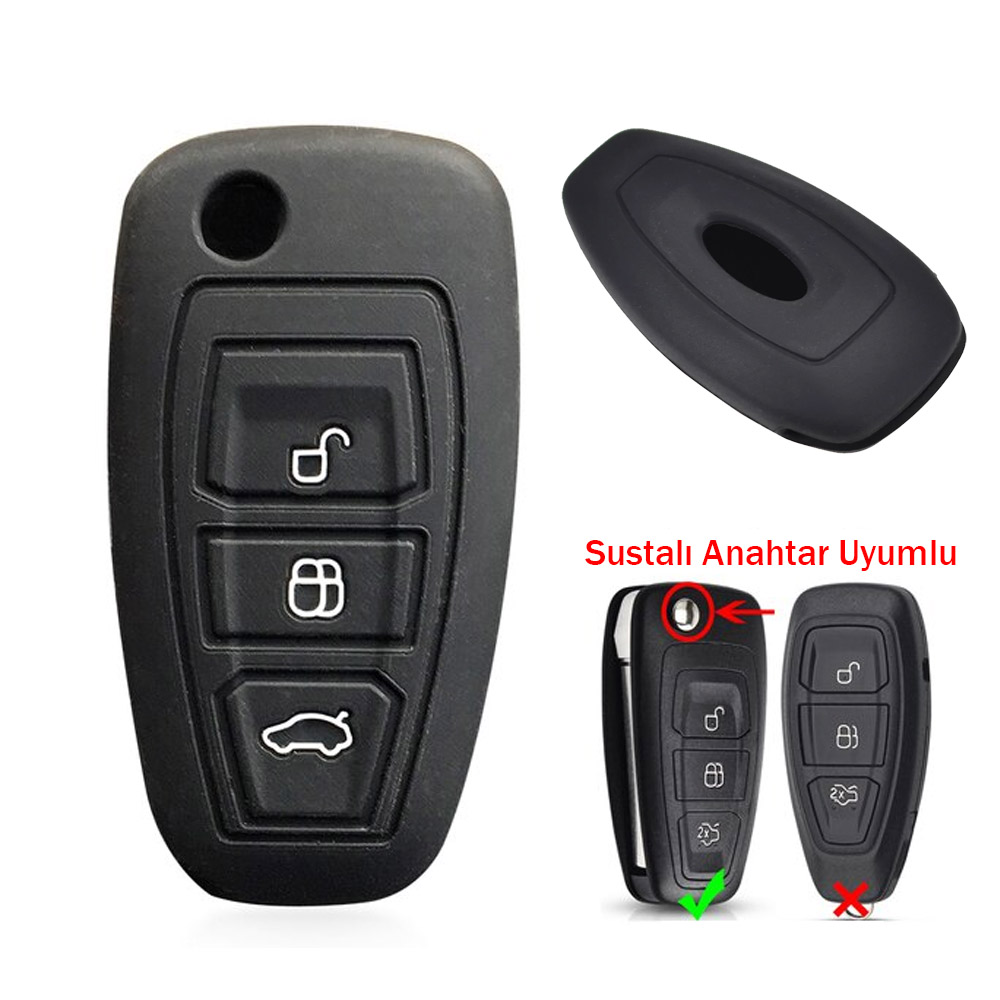 Ford Focus Mondeo Fiesta Kuga Anahtar Uyumlu Silikon Oto Anahtar Kumanda Kabı Kılıf Siyah