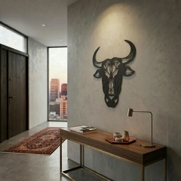 Geometrik Boğa Duvar Tablosu MDF Lazer Kesim Modern Duvar Süsü Minimal Boğa Figürlü Dekor