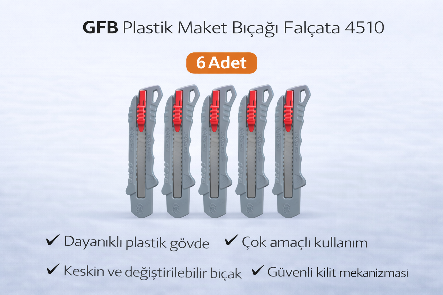 GFB Plastik Maket Bıçağı Falçata 4510 Profesyonel Maket Bıçağı 6 Adet