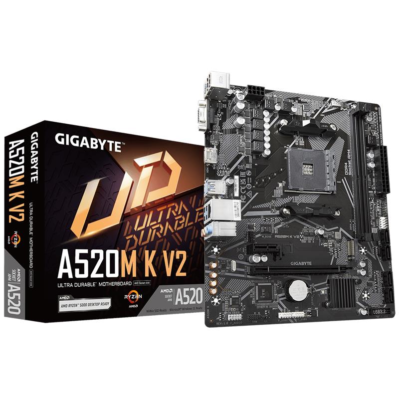 Gıgabyte A520MK V2 Ddr4 5100Mhz 1Xvga 1Xhdmı 1Xm.2 Usb 3.2 Matx Am4 (Amd Am4 5000/4000 /3000 Seri̇si̇ İle Uyumlu)