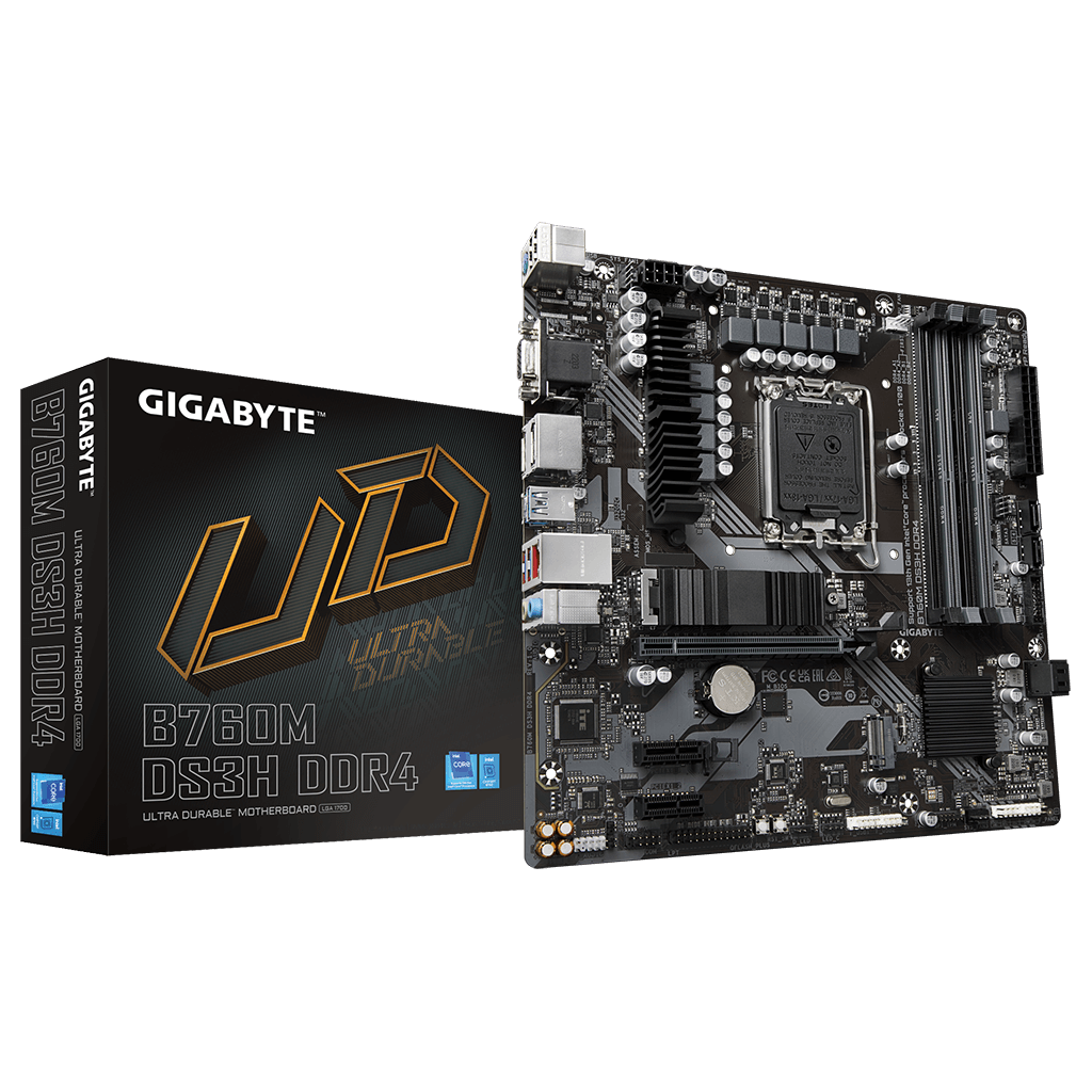 GIGABYTE B760M DS3H DDR4, rev.1.0, 4xDDR4, 2xM.2, 2xDP, HDMI, VGA, 12-13-14.Nesil, LGA1700 Soket, Anakart