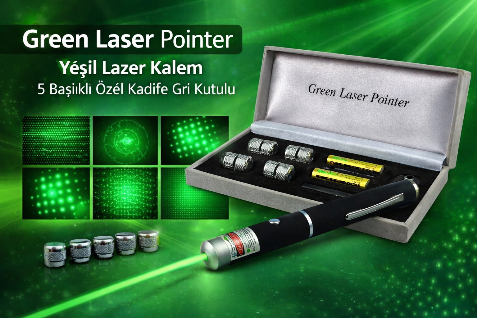 Green Lazer Kalem 5 Başlıklı Özel Kadife Gri Kutulu