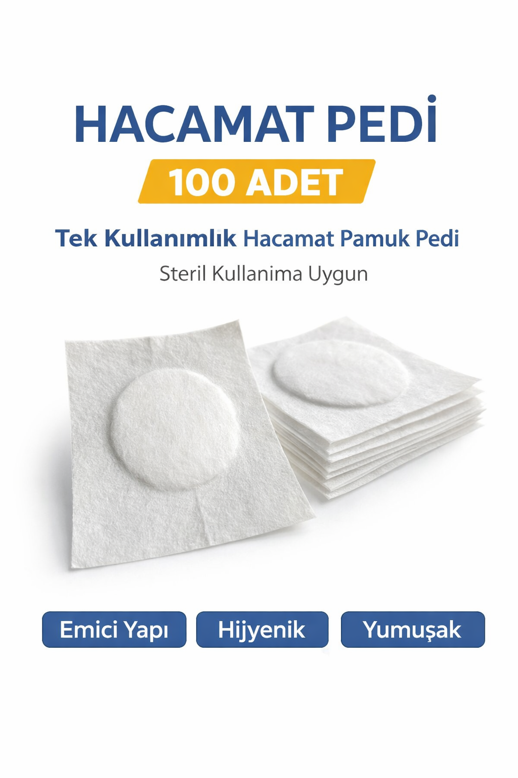 Hacamat Pedi 100 Adet "“ Tek Kullanımlık Hacamat Pamuk Pedi Steril Kullanıma Uygun
