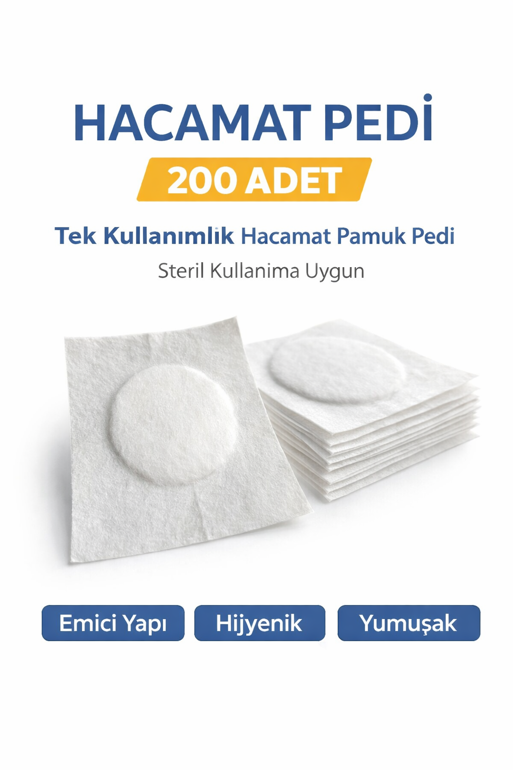 Hacamat Pedi 200 Adet "“ Tek Kullanımlık Hacamat Pamuk Pedi Steril Kullanıma Uygun