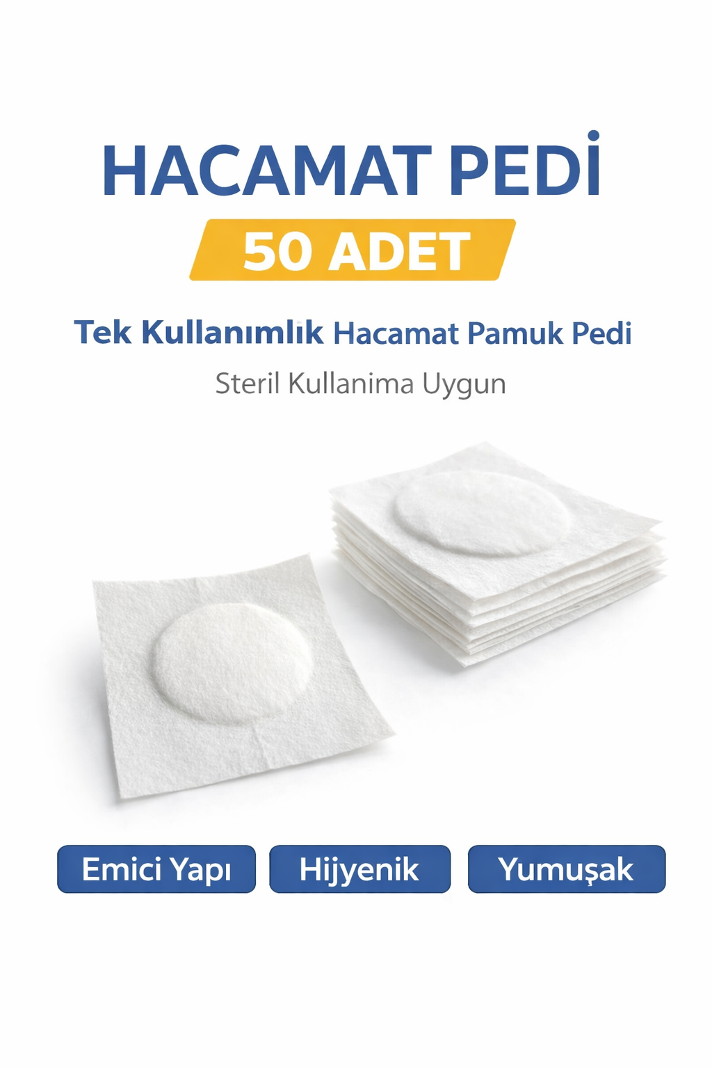 Hacamat Pedi 50 Adet "“ Tek Kullanımlık Hacamat Pamuk Pedi Steril Kullanıma Uygun