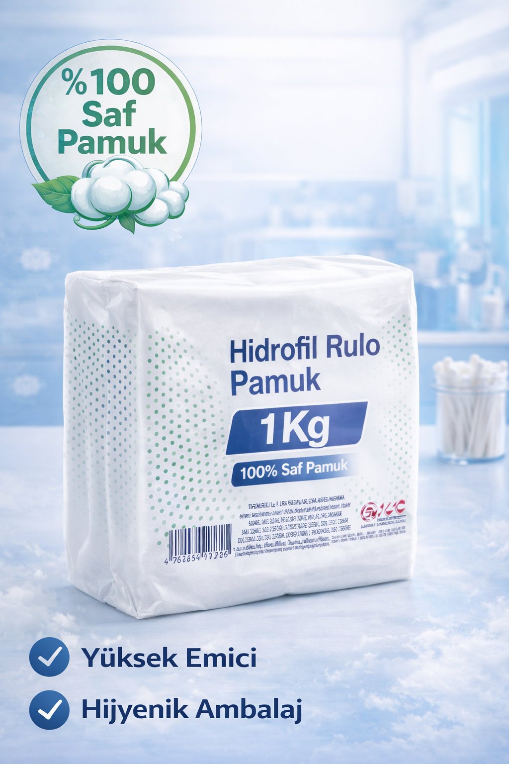 Hidrofil Rulo Pamuk 1 Kg Saf Pamuk Yüksek Emici Medikal ve Kozmetik Kullanım 1 ADET