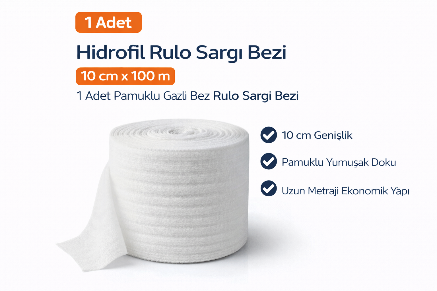 Hidrofil Rulo Sargı Bezi 10 cm x 100 m 1 Adet Pamuklu Gazlı Bez Rulo Sargı Bezi