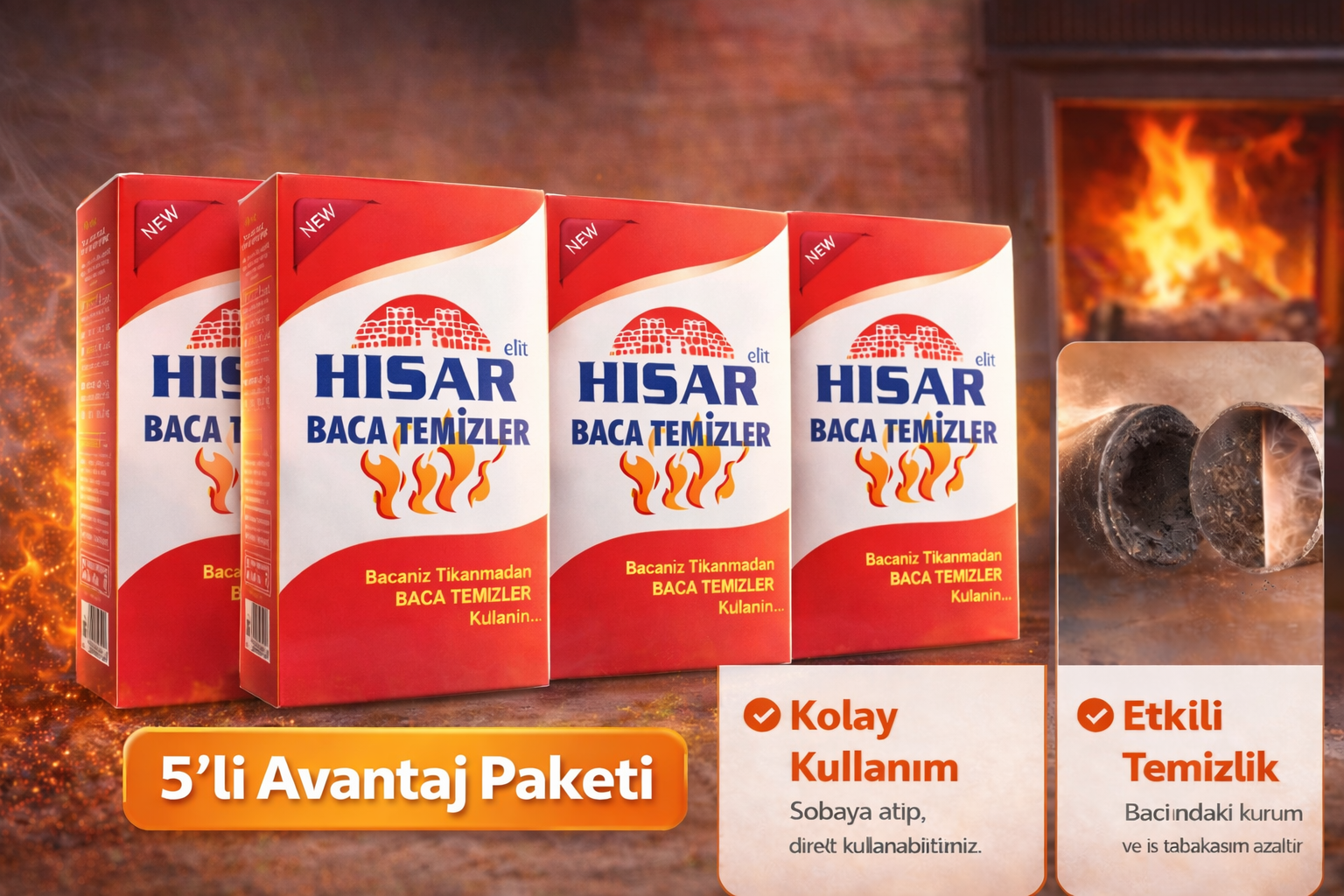 Hisar Elit Baca Temizleyici Soba ve Şömine İçin Kurum Temizleme Ürünü 5 Adet