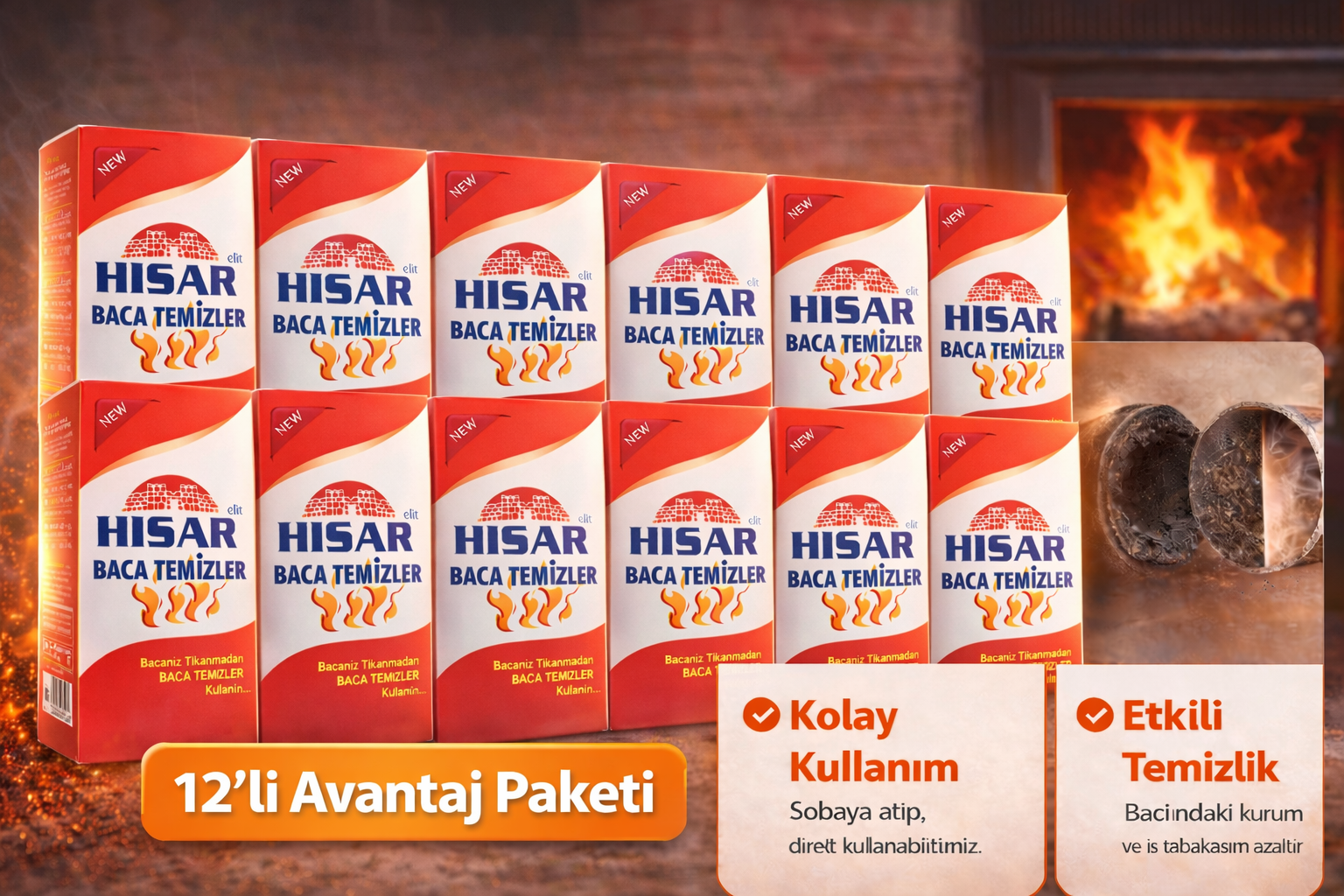 Hisar Elit Baca Temizleyici Soba ve Şömine İçin Kurum Temizleme Ürünü 12 Adet