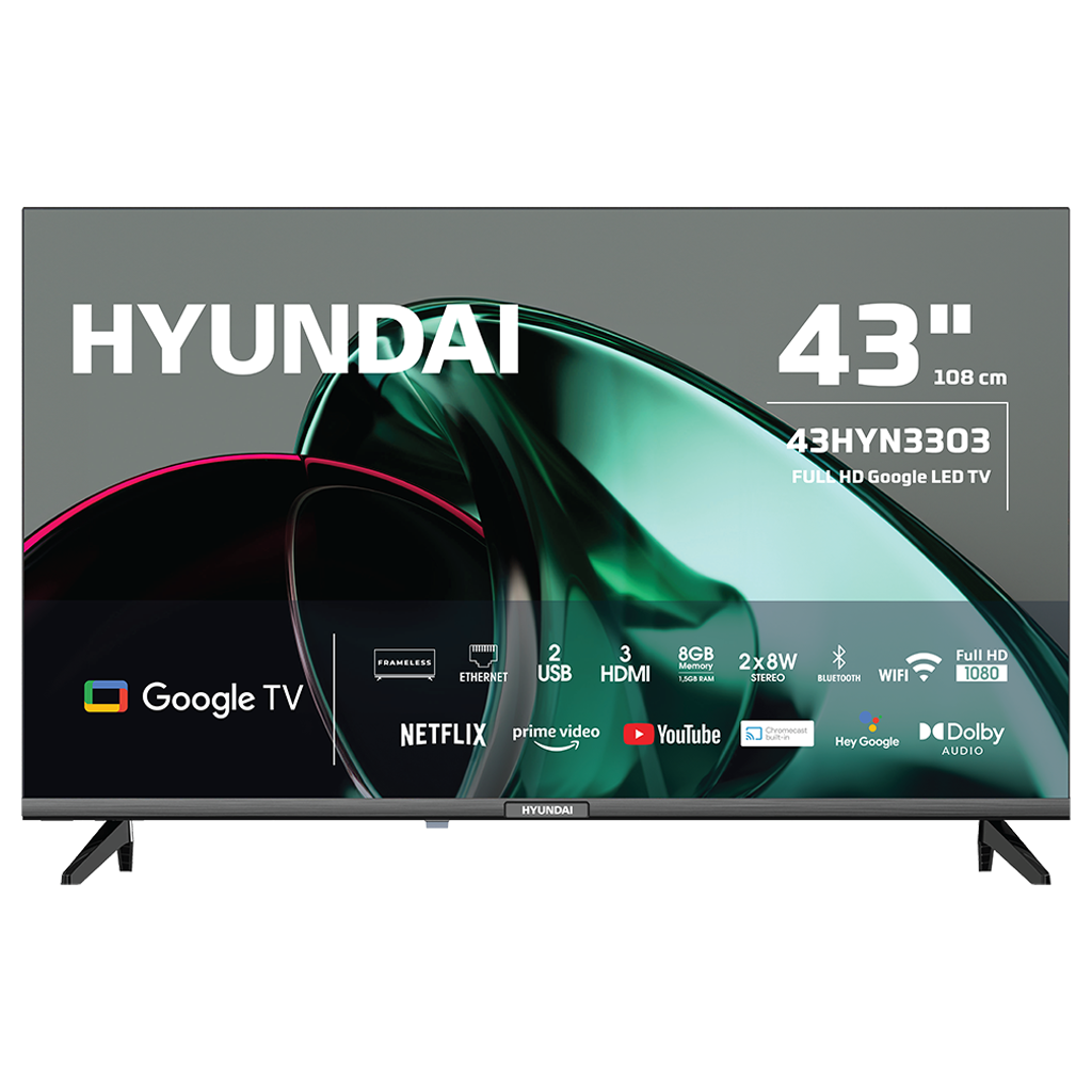 HYUNDAI 43HYN3303, 43" 109cm, Full HD, Dahili Wi-Fi, Dahili Uydu Alıcılı, Android, Google TV, Led Televizyon