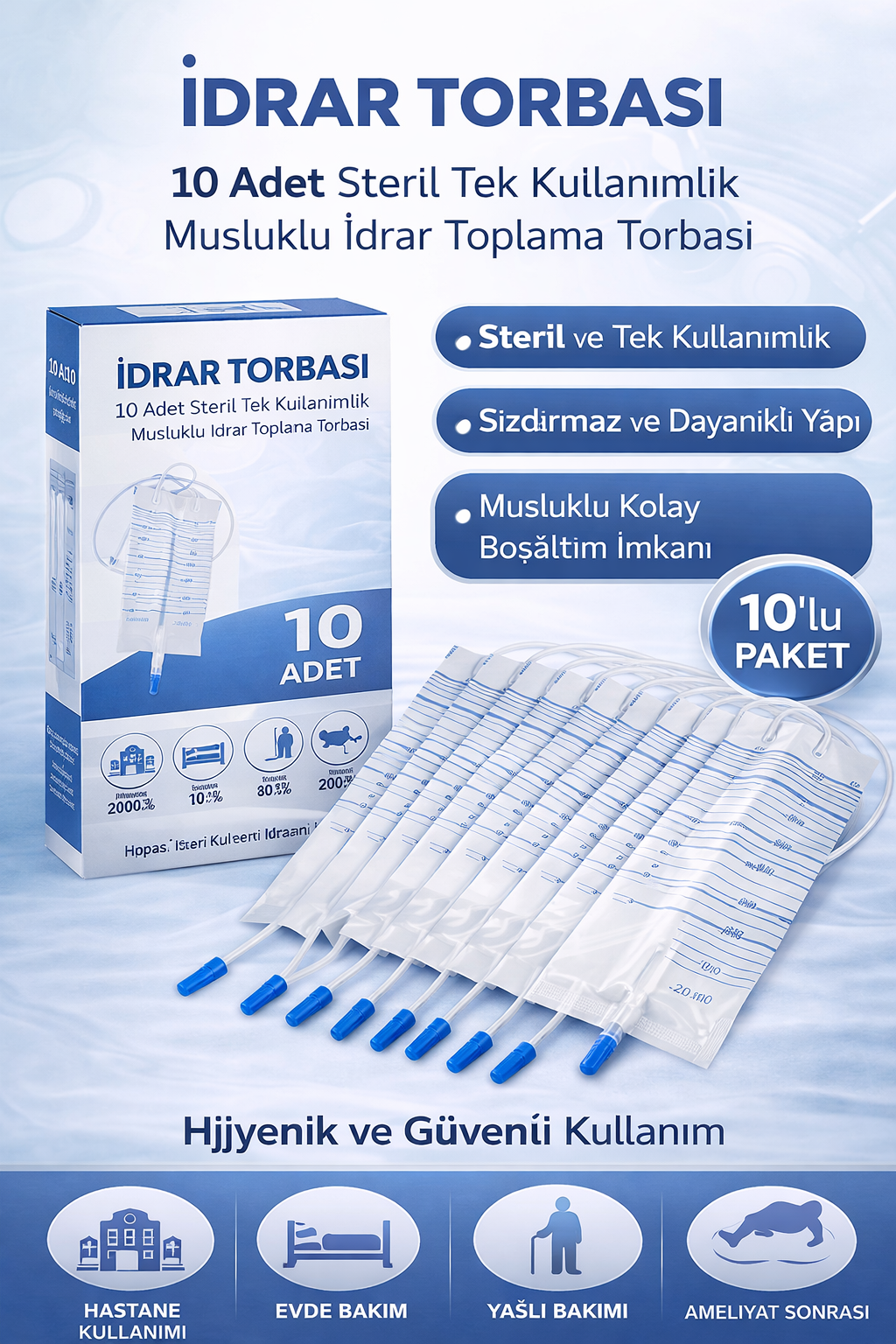 İdrar Torbası Steril Medikal İdrar Toplama Torbası 10 ADET