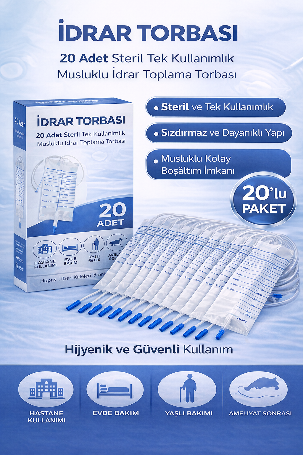 İdrar Torbası Steril Medikal İdrar Toplama Torbası 20 ADET