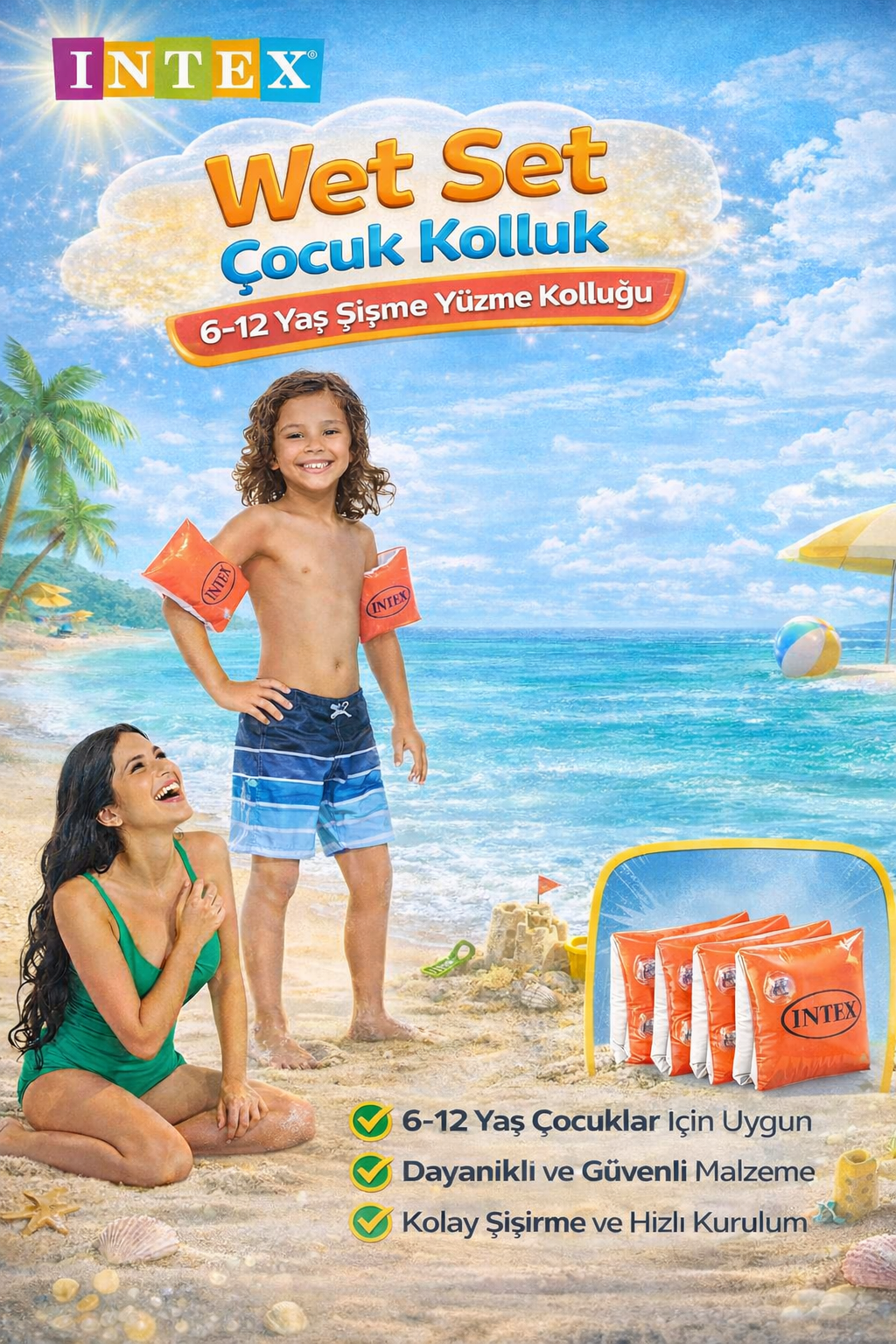 Intex 58641 Wet Set Çocuk Kolluk 6-12 Yaş Şişme Yüzme Kolluğu Güvenli Deniz Havuz Kolluğu