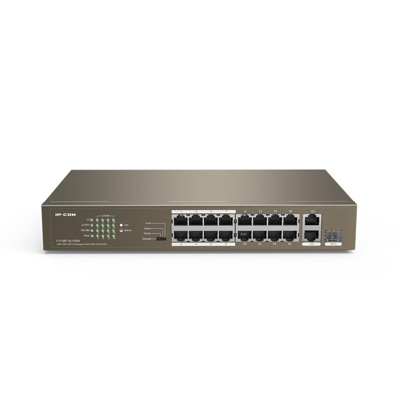 IP-COM F1118P-16-150W 16 PORT 10/100+2X1GB SFP/1XRJ45 COMBO 150W POE RACKMOUNT SWITCH