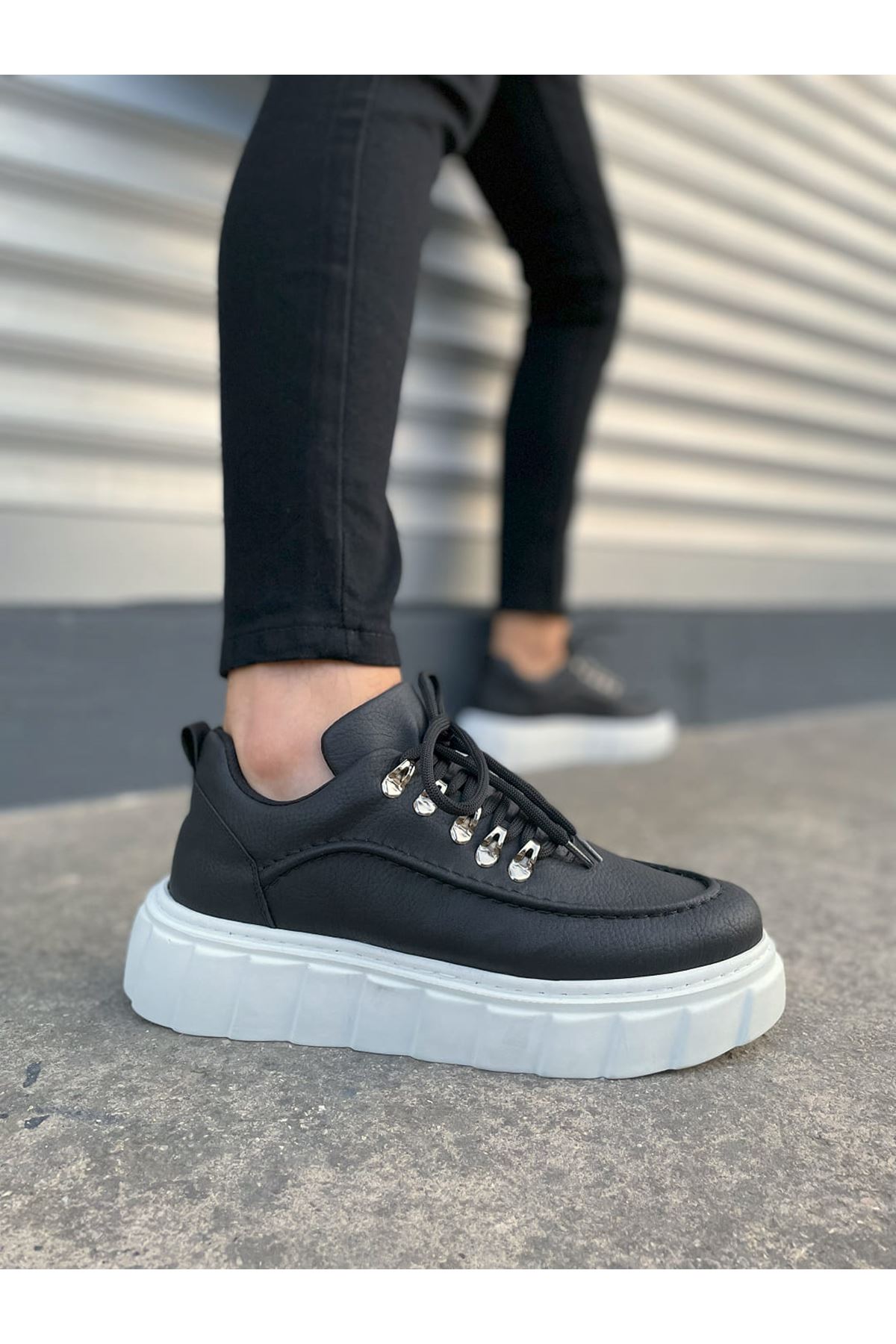 JY010 Cloud Bağcıklı Cilt Erkek Günlük Sneaker Ayakkabı CBT - Siyah