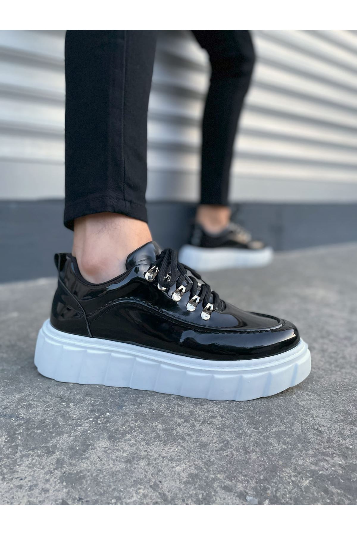 JY010 Cloud Bağcıklı Rugan Erkek Günlük Sneaker Ayakkabı RBT - Siyah