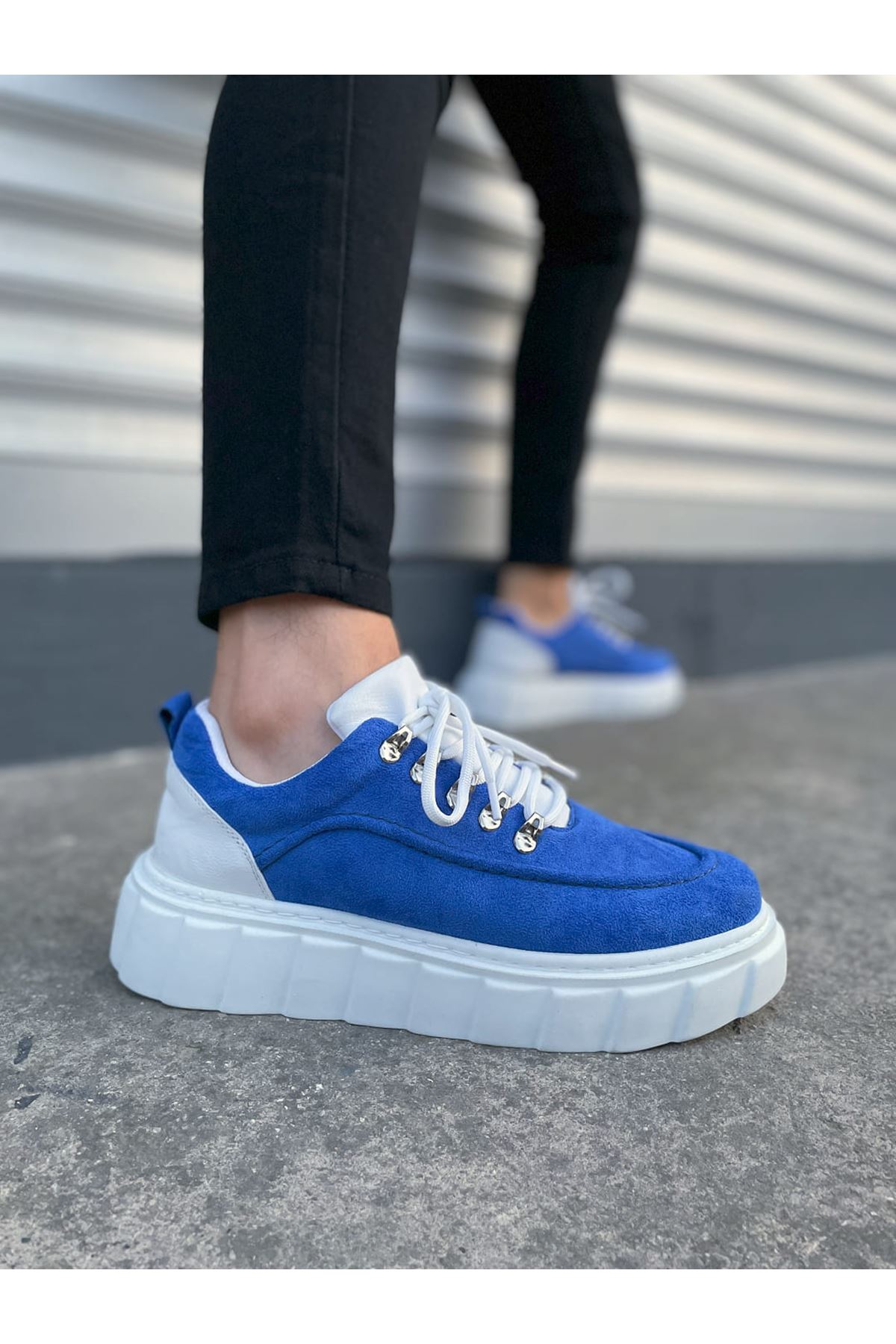 JY010 Cloud Bağcıklı Süet Erkek Günlük Sneaker Ayakkabı SBT - Mavi/Beyaz