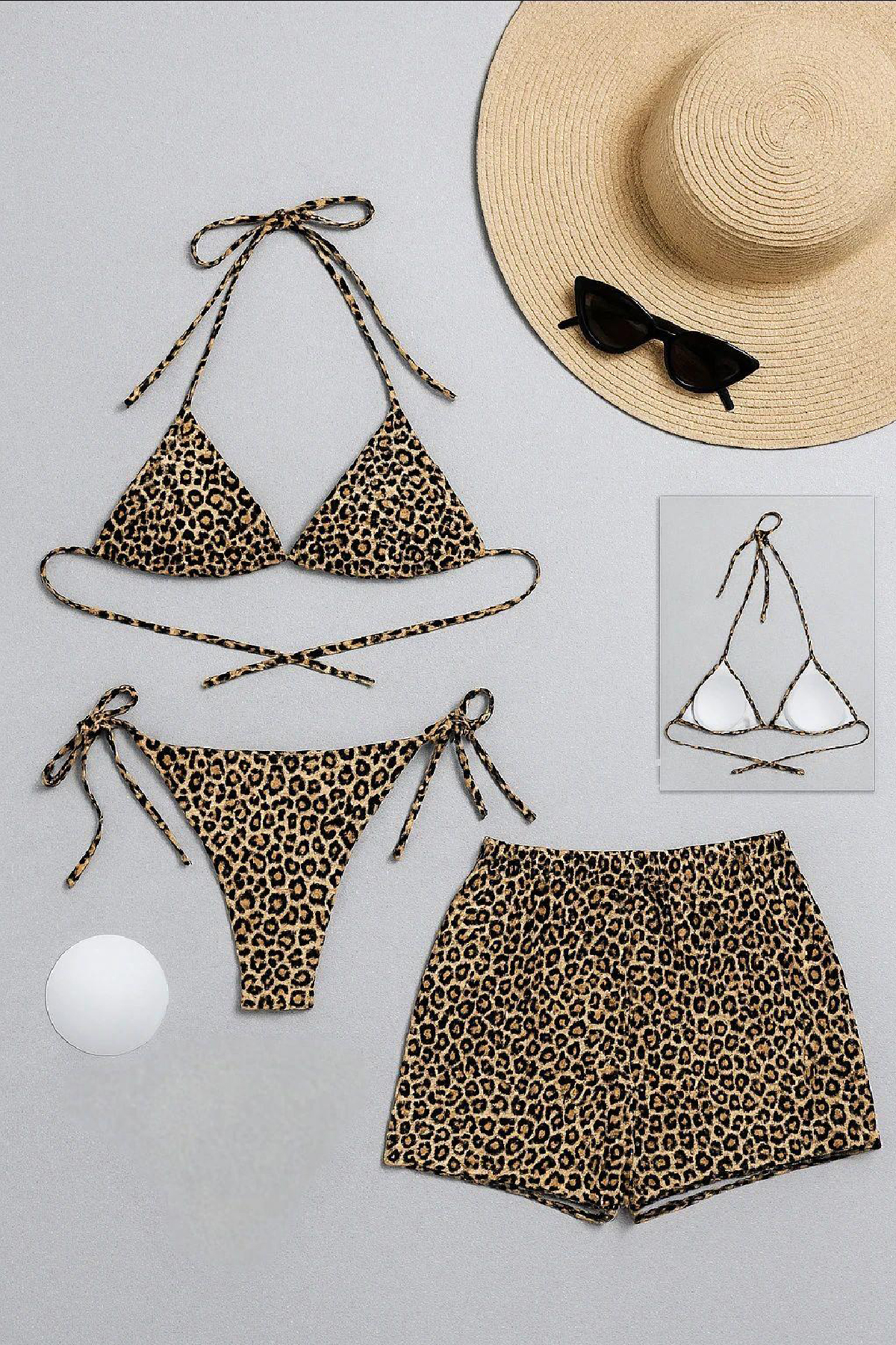 Kadın 3&apos;lü Set Leopar Desenli Şortlu ve Yandan Bağlamalı Bikini Mayo Takımı – Modern, Konforlu ve Günlük Kombinlere Uygun
