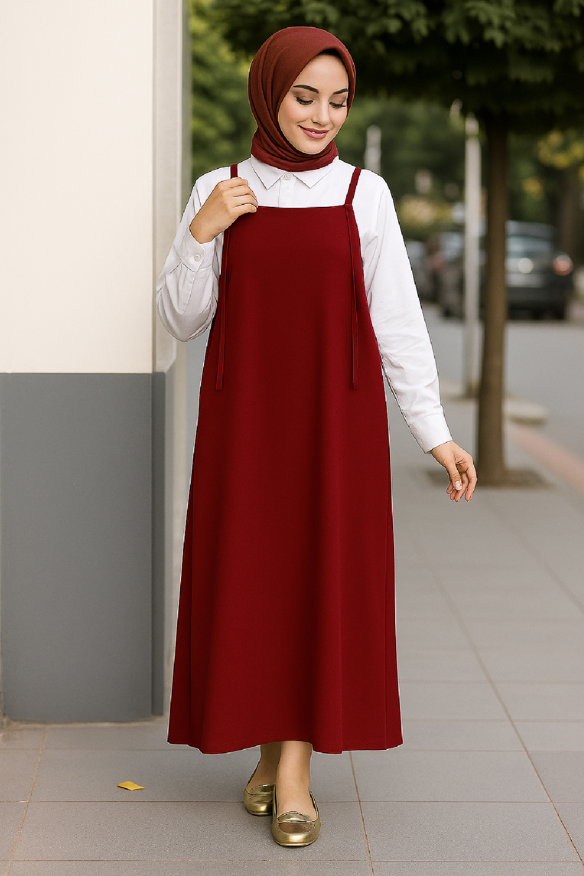 Kadın Bordo Basic Ayarlanabilir Askılı Jile Elbise – Şık, Rahat ve 4 Mevsim Kullanıma Uygun