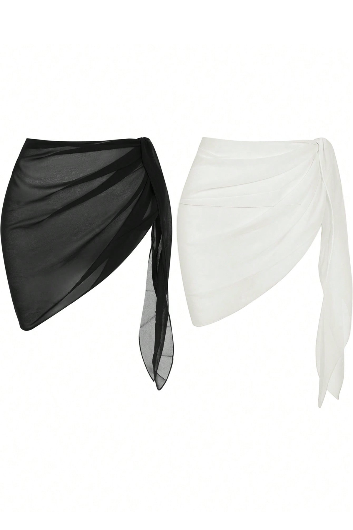 Kadın Siyah Beyaz Transparan Belden Bağlamalı Pareo 2&apos;li – Modern ve Şık Tasarım
