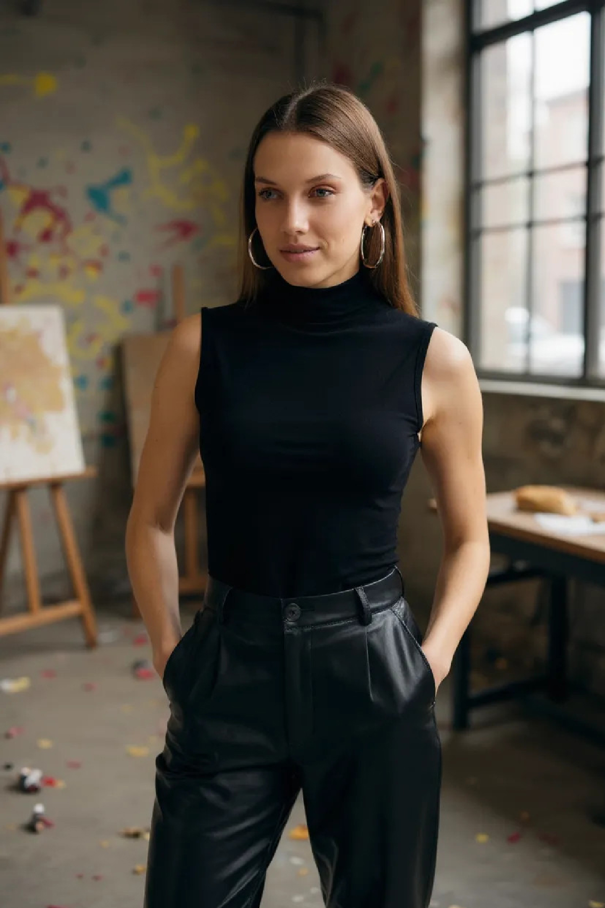 Kadın Siyah Kolsuz Balıkçı Yaka Basic Bluz