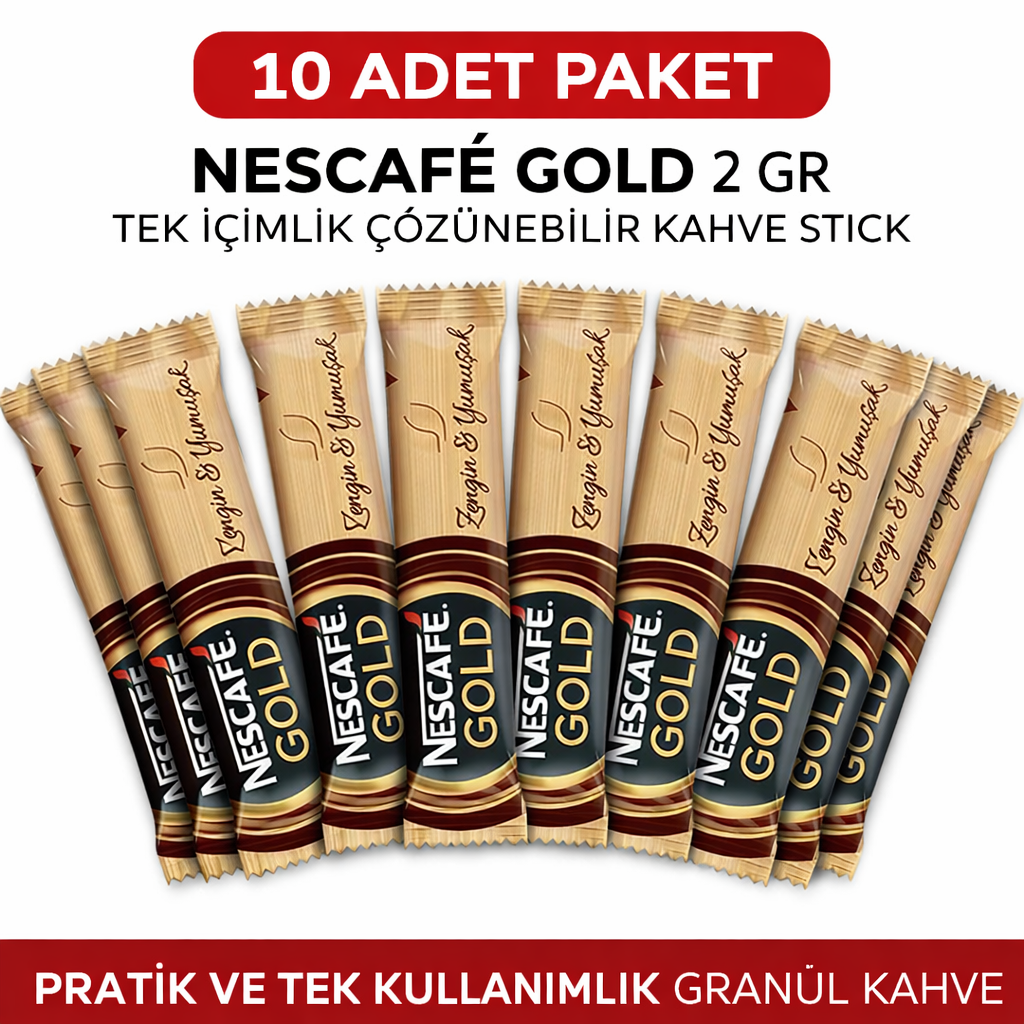 Kahve Gold 2 Gr 10 Adet Tek İçimlik Stick Çözünebilir Granül Kahve Paket