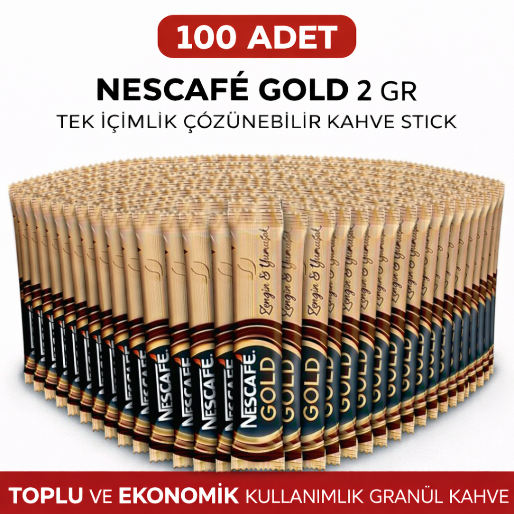 Kahve Gold 2 Gr 100 Adet Tek İçimlik Stick Çözünebilir Granül Kahve Ekonomik Toplu Paket