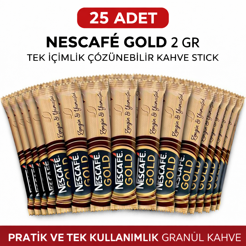 Kahve Gold 2 Gr 25 Adet Tek İçimlik Stick Çözünebilir Granül Kahve Paket