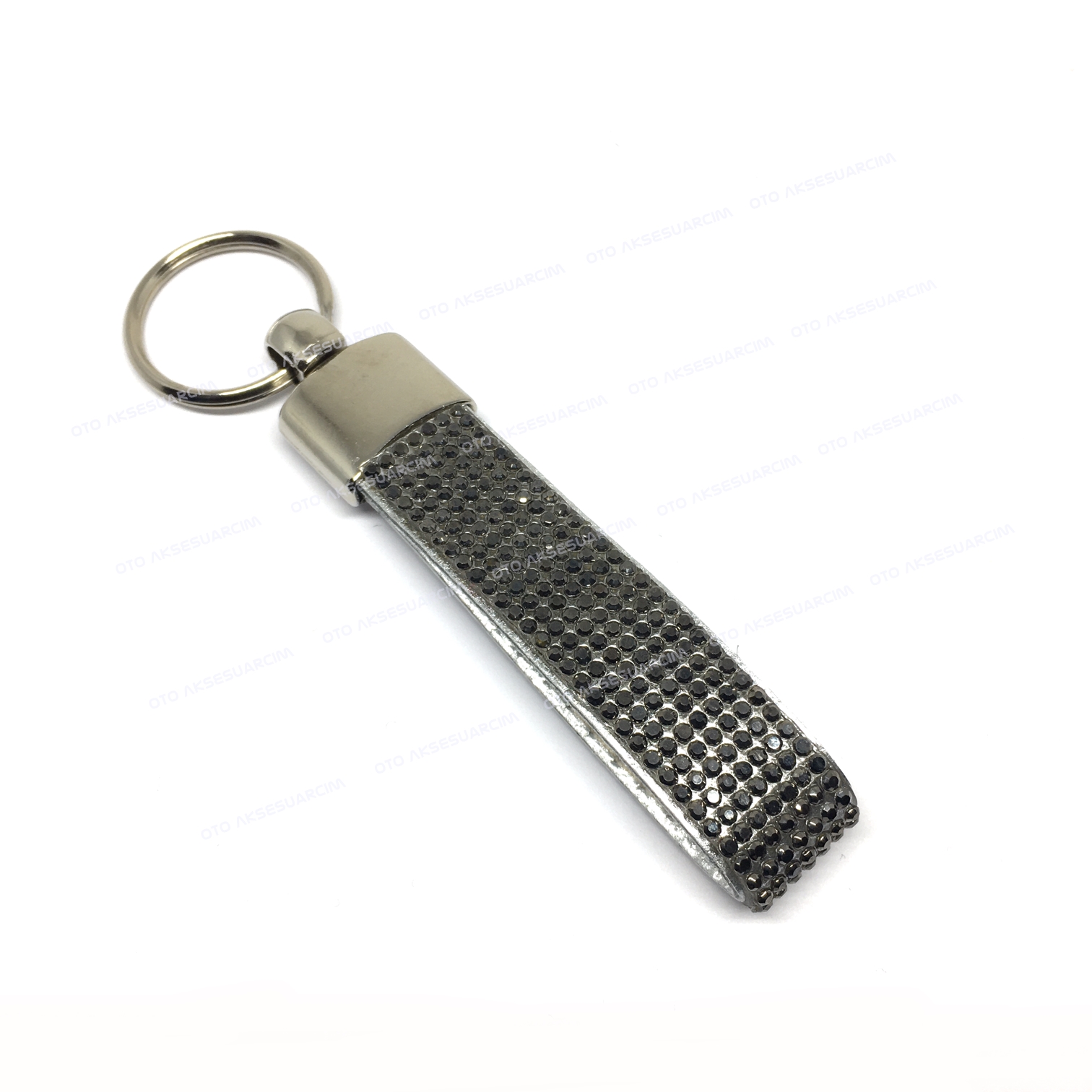 Kristal Taşlı Deri Oto Anahtarlık Füme