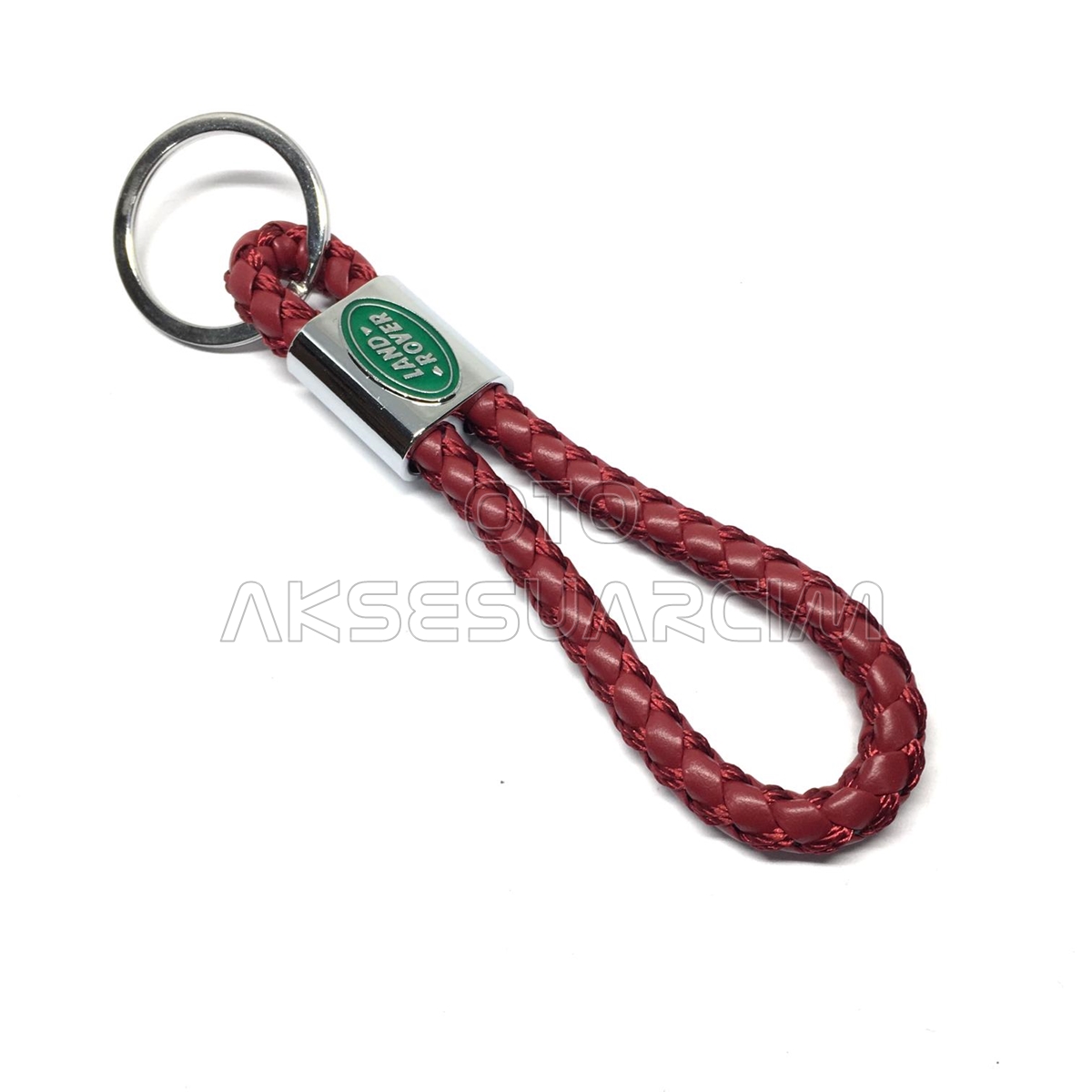 Land Rover Örgü İpli Deri Metal Oto Anahtarlık Kırmızı