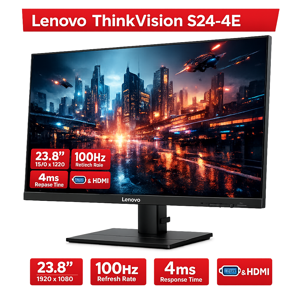 LENOVO 23.8 THINKVISION S24-4E 64B5KAT1TK WLED 4Ms 100Hz VGA+HDMI FHD MONİTÖR