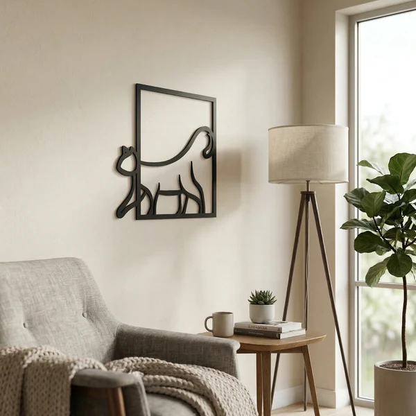 Modern Kedi Duvar Tablosu MDF Lazer Kesim Minimal Kedi Figürlü Duvar Süsü Şık Dekor
