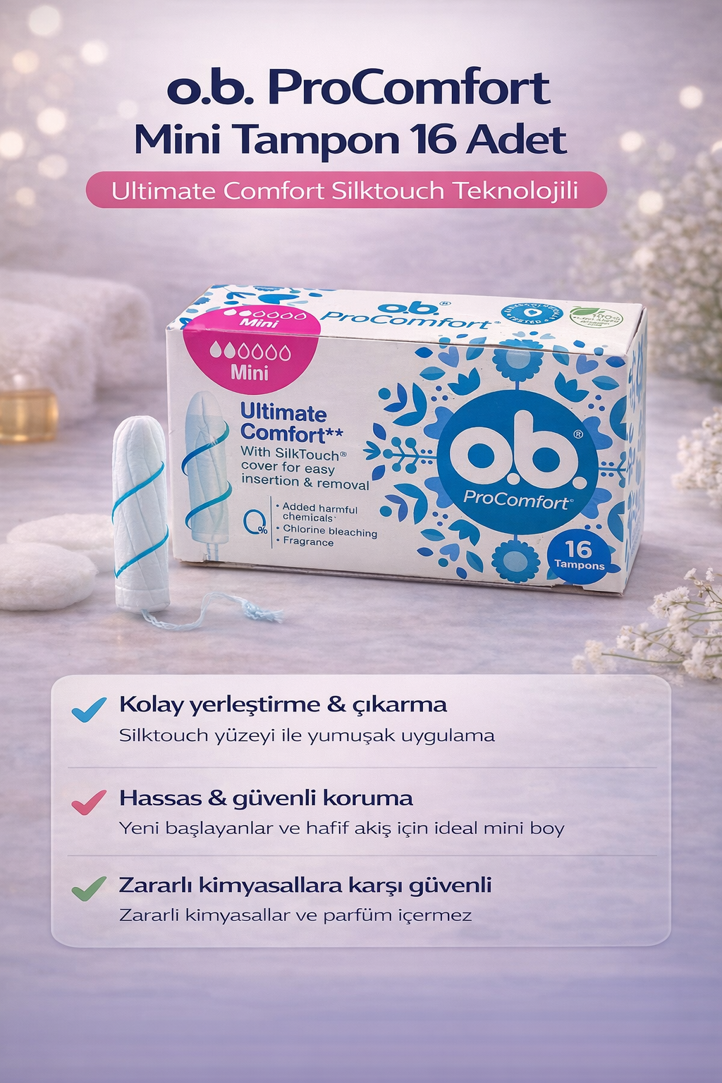 o.b. ProComfort Mini Tampon 16Lı 1 Paket Ultimate Comfort Silktouch Teknolojili