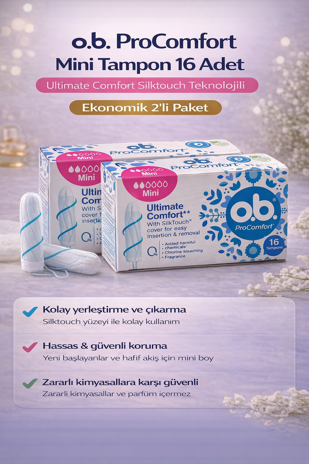 o.b. ProComfort Mini Tampon 16Lı 2 Paket Ultimate Comfort Silktouch Teknolojili