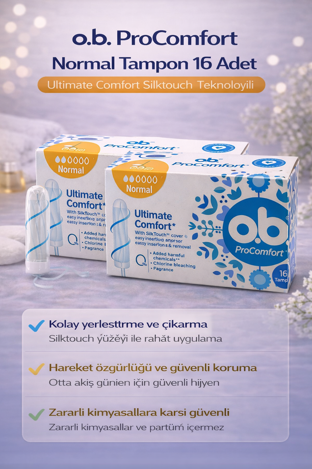 o.b. ProComfort Normal Tampon 16Lı 2 Paket Ultimate Comfort Silktouch Teknolojili