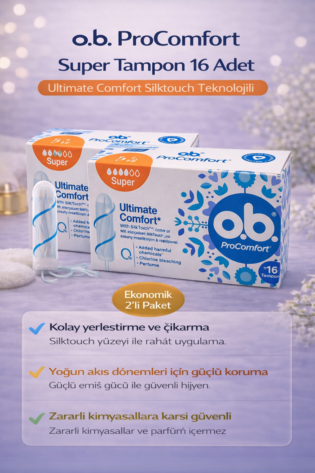 o.b. ProComfort Super Tampon 16Lı 2 Paket Ultimate Comfort Silktouch Teknolojili