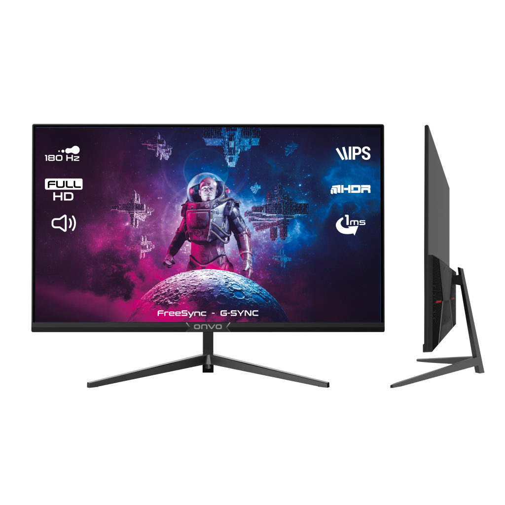 ONVO OV27MNT202G, 27&amp;quot; 1ms, 180Hz, Full HD, 2xHDMI, DP, 2x2W Hoparlör, Metal Ayak, IPS Panel, NVDI G-Sync ve AMD FreeSync, GAMING Monitör