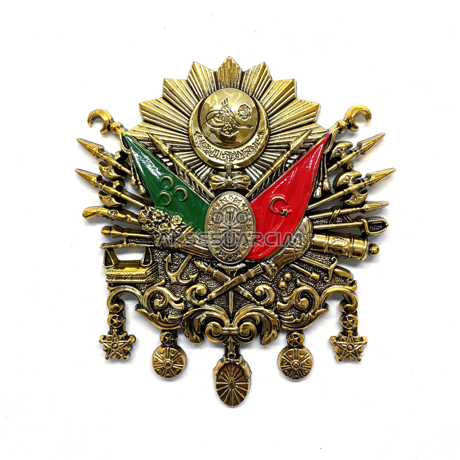 Osmanlı Devlet Arması Kabartma Logo Vidalı Küçük 10x8cm Gold