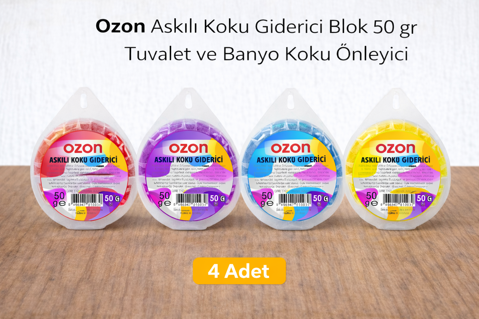 Ozon Askılı Koku Giderici Blok 50 gr Tuvalet ve Banyo Koku Önleyici 4 Adet