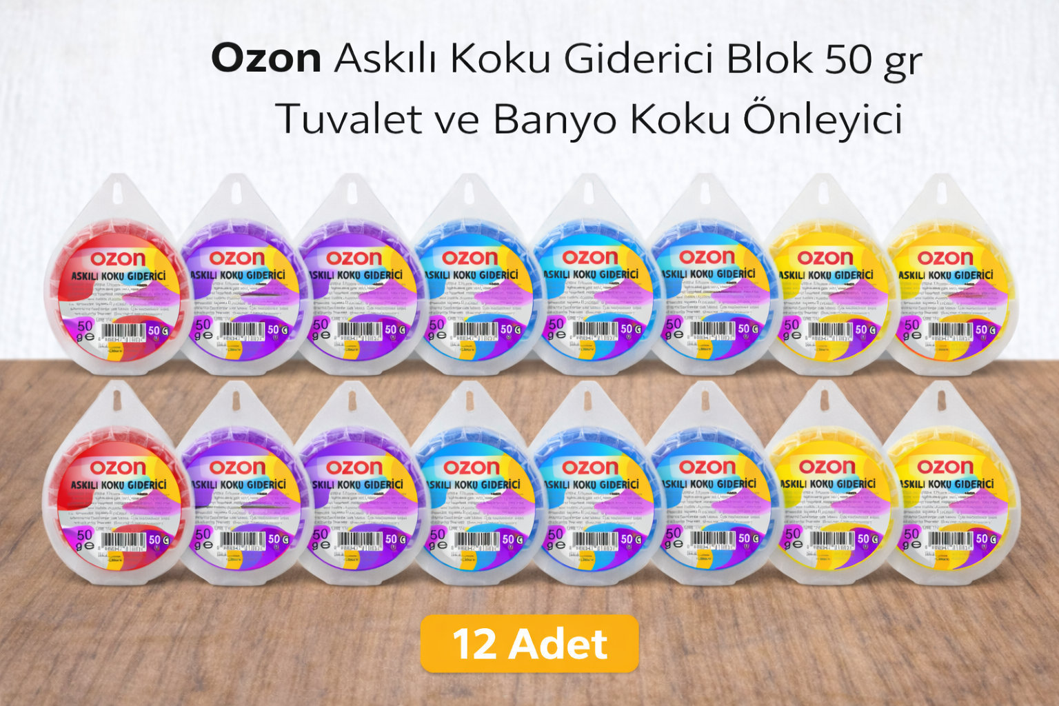 Ozon Askılı Koku Giderici Blok 50 gr Tuvalet ve Banyo Koku Önleyici 12 Adet